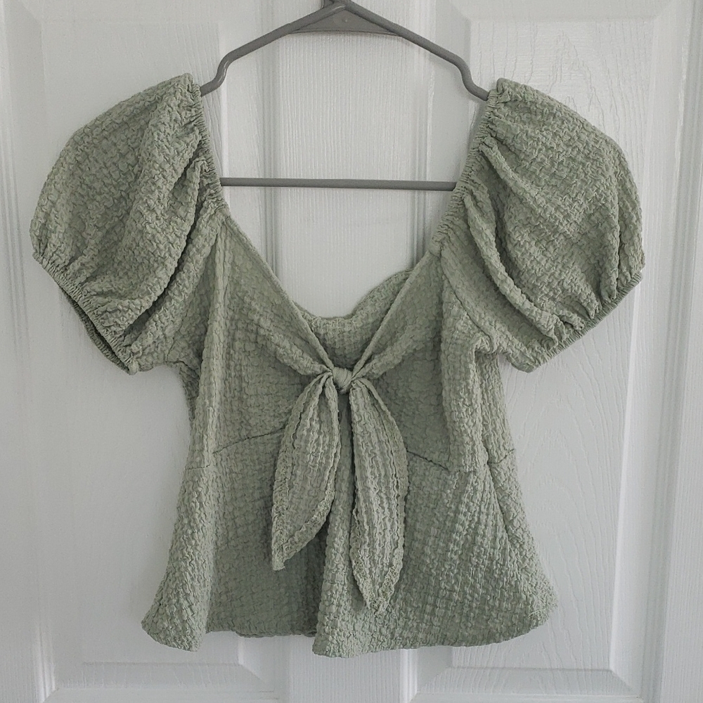 T.J.Maxx Sage Puff Sleeve Tie-Front Top